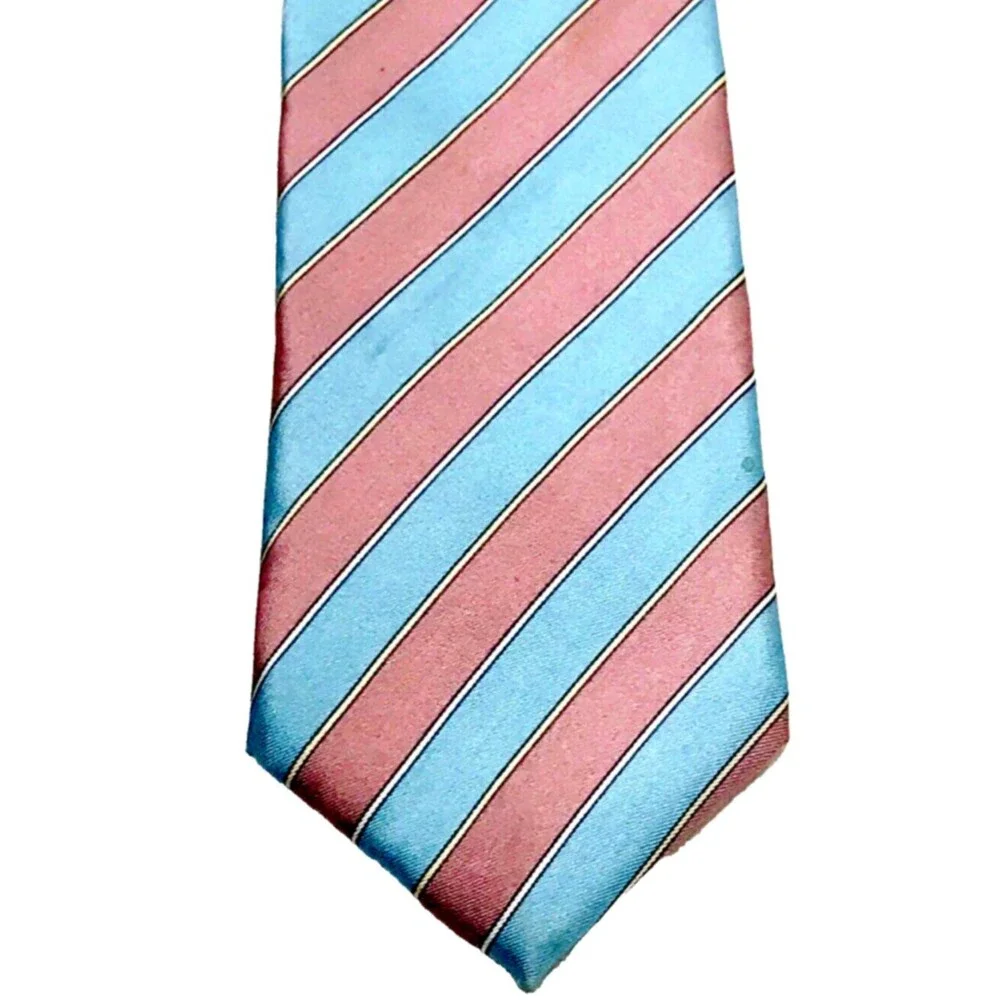 Hardy Amies London Tie Vtg Savile Row Pink Blue Repp Stripe UK Preppy Academia
